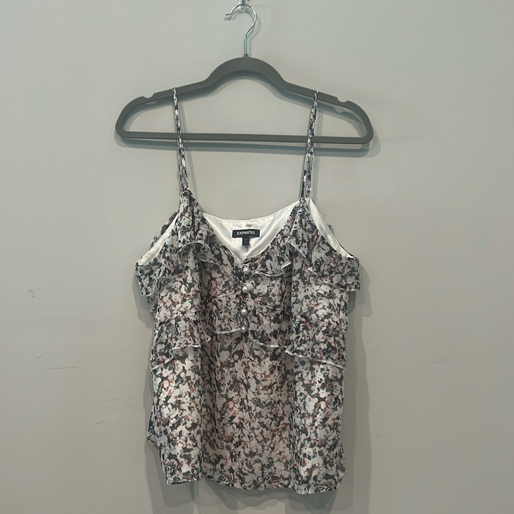 Express Floral Pearl Button Tank Top